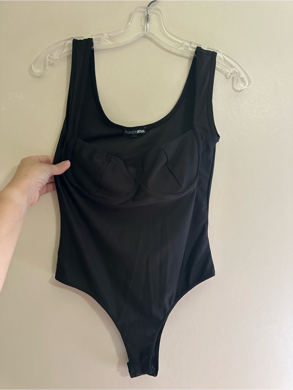 Fashion Nova Black Scoop Neck Bodysuit with Built-In Cups